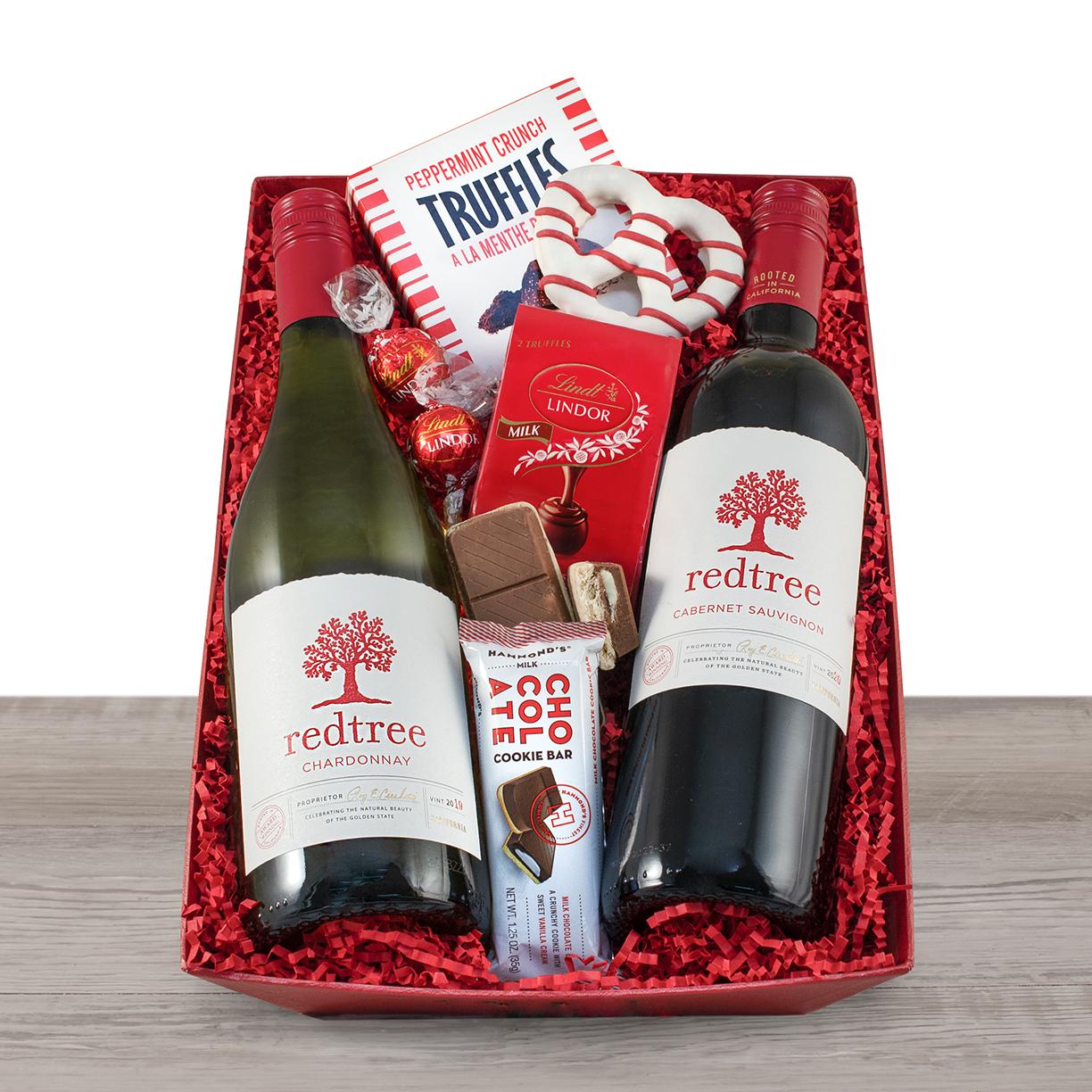 Holly Jolly Red & White Wine Duo Gift Basket By Wine Basket , Wine Gift Baskets , Gift Baskets Delivered