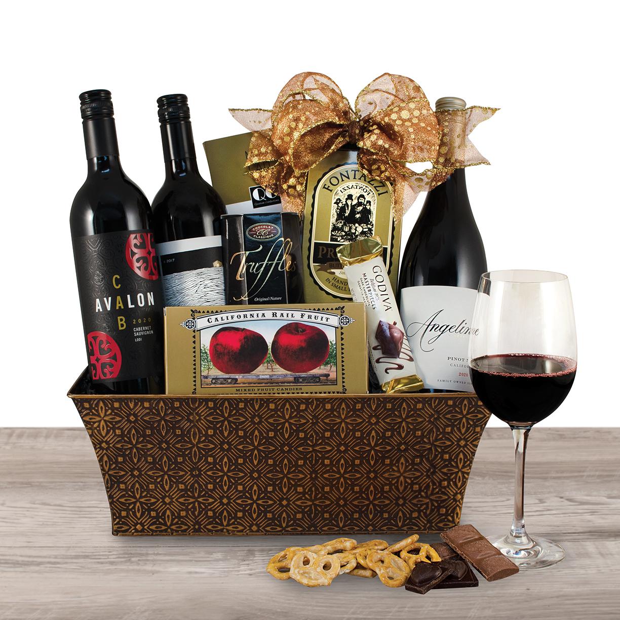 California Red Wine Trio Gift Basket By Wine Basket , Red Wine Gift Baskets , Gift Baskets Delivered