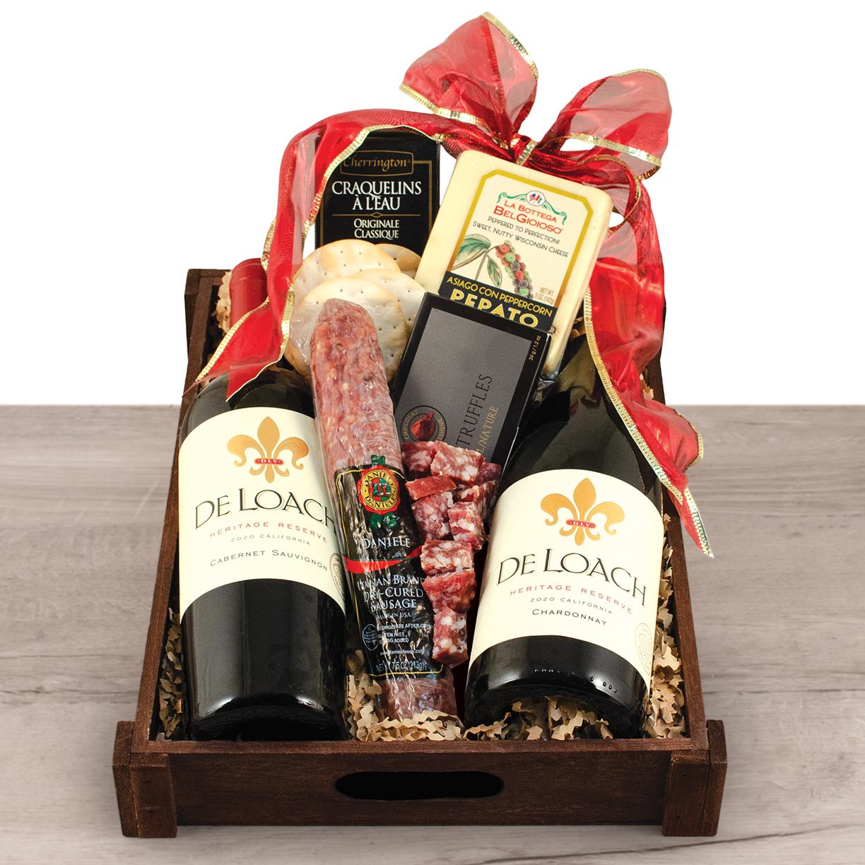 DeLoach Classic Charcuterie Tray And Wine Duo Gift By Wine Basket , Wine Gift Baskets , Gift Baskets Delivered