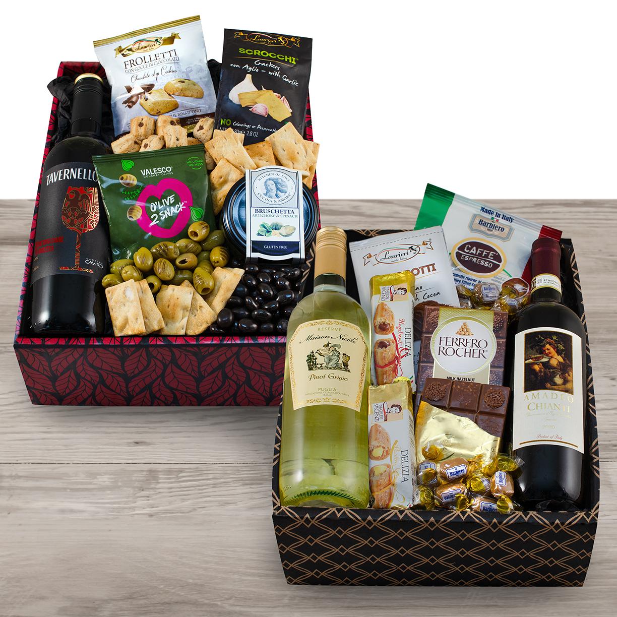 Triple Taste Of Italy Wine & Gourmet Double Decker Gift Box By Wine Basket , Wine Gift Baskets , Gift Baskets Delivered
