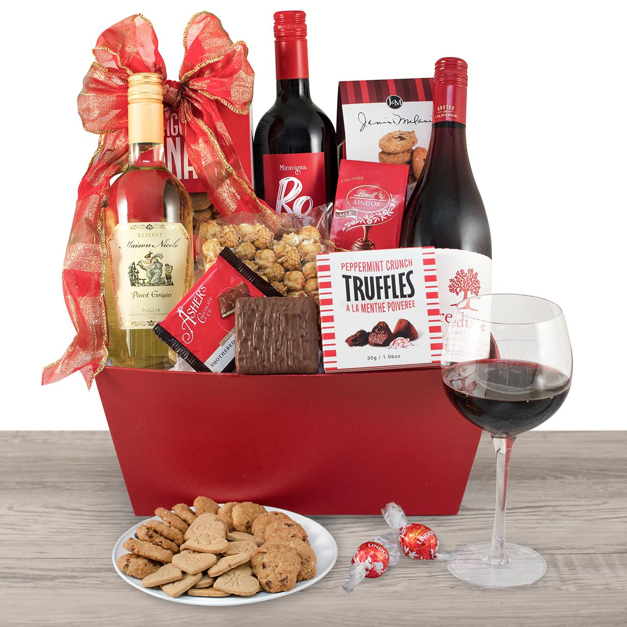Joy To The World Triple Wine Basket By Wine Basket , Wine Gift Baskets , Gift Baskets Delivered