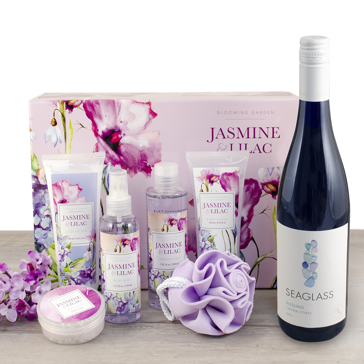 Jasmine & Lilac Calming Spa & White Wine Gift Set