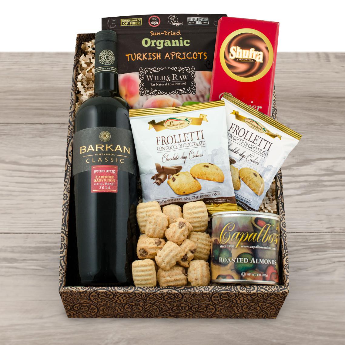 Cab Sauv & Gourmet Gift Box By Wine Basket , Red Wine Gift Baskets , Kosher Gift Baskets , Gift Baskets Delivered