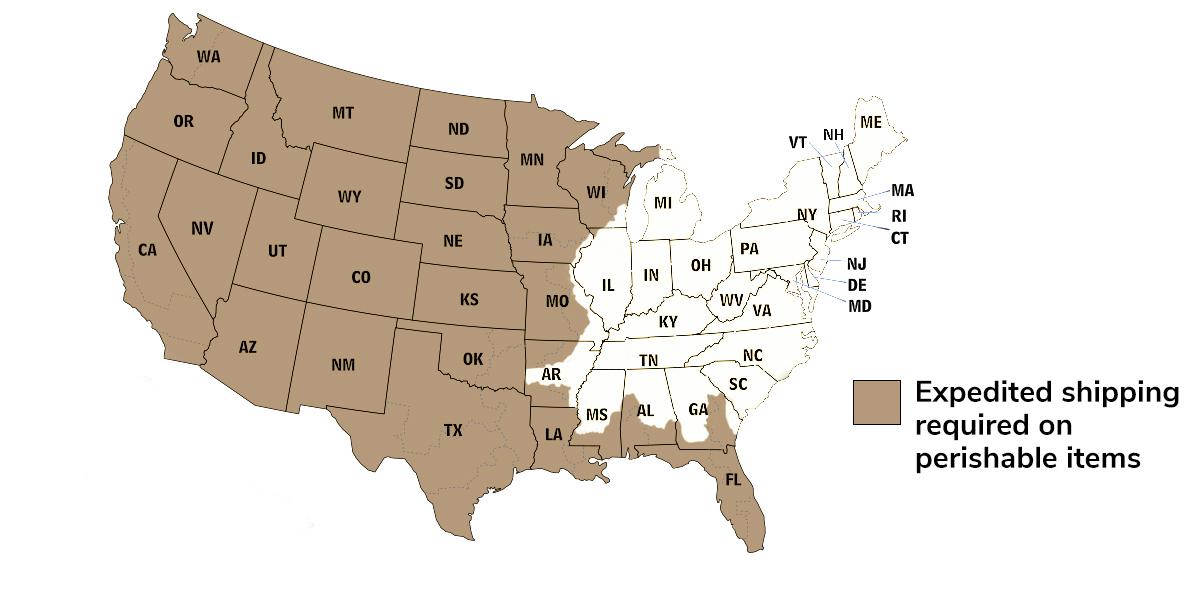 western US resticted states perishable