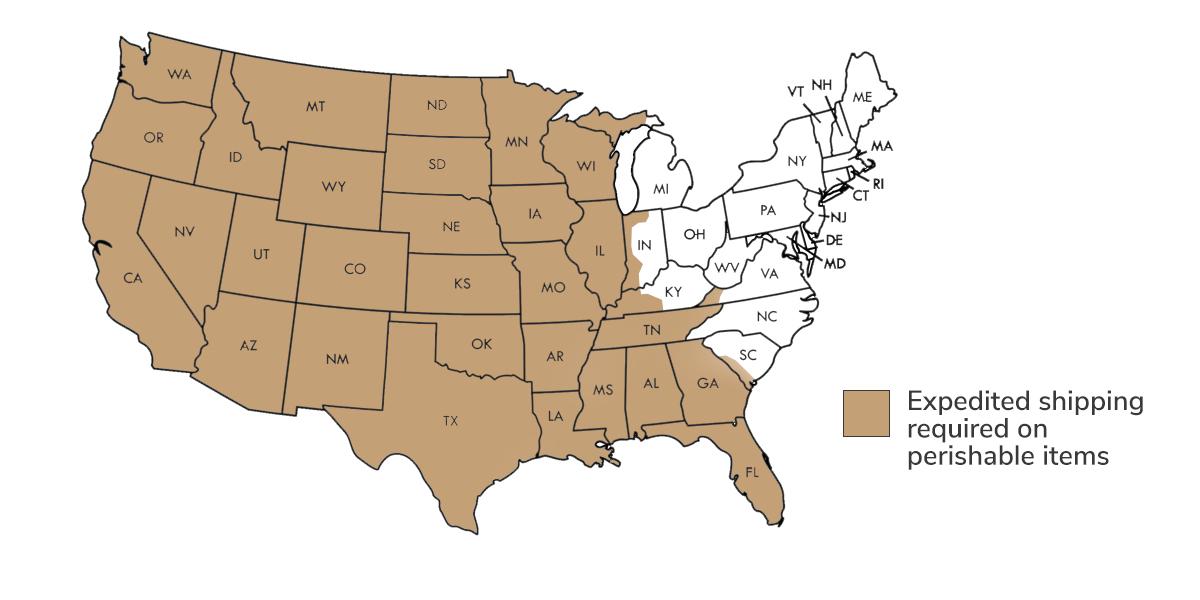 western US resticted states perishable
